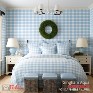 EZ Art Gingham Aqua Matted Wall Sticker PVC Self Adhesive Waterproof Home Decor Blue 10meters x 45cm