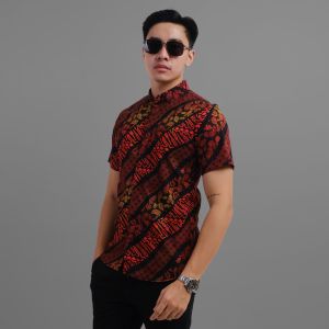 DGM Fashion Kemeja Batik Hitam Songket Lengan Panjang Batik Songket Premium Pria Casual 002 C