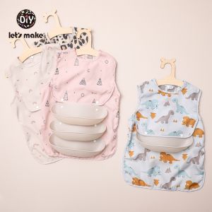 Lets Make 1pcs Waterproof Baby Bib with Pocket 1set Easy Wipe Clean Soft Toddlers Feeding Stuff Sleeveless three-dimensional pocket reverse dressing