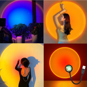 USB Sunset Projector Light Background Atmosphere Night Light Birthday Party Bedroom Living Room Wall Selfie Photography Decorative Lights