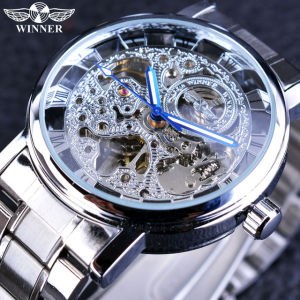 Original WINNER automatic watch luxury royal engraved stainless steel mens mechanical watch top brand hollow male clock. Gifts for men