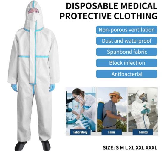 Hospital ICU police protective safety coverall suit waterproof full body  virus protection suit Intesive Care Unit Suit Protective Coverall Elastic  Suit with Hood- Elastic Cuff and Waist(White)