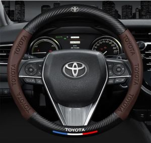 Toyota Car Genuine Carbon fiber Leather 38cm Steering Wheel Covers for Toyota Allion Auris wigo hi ace commuter Avalon Aygo Vios Vitz Yaris Mark X Hilux corolla altis axio Camry