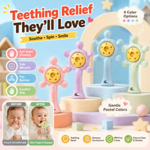 Baby Rattle Teether Ferris Wheel Soothing Teething Toy Infant Toddler Boilable Silicone Teether Anti Finger Sucking Newborn Rattle Toy