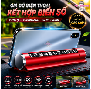 (Màu Đỏ) Bảng Ghi Số Điện Thoại Ô Tô 3 IN 1 Đặt Trên Taplo Xe Ô Tô