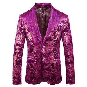 Male Suit Fashion Gilded Flower Pattern Business Evening Dinner Wedding Groom Boyfriend Prom Dress Glitz and Glam theme Formal Suits For Men