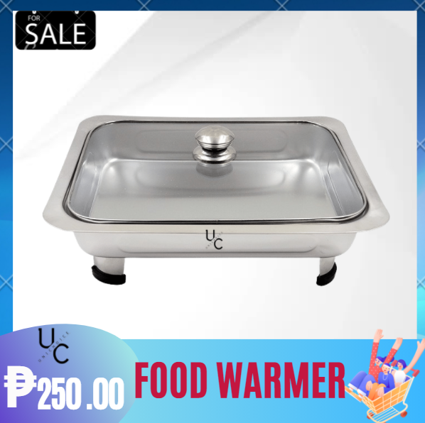 Unibest Stainless Steel Rectangular Food Warmer with Glass Lid Cover ...