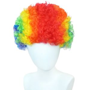 MAYNN Fancy Dress Adult Kid Afro Wig Curly Funny Colorful Fan Hair Punk Cosplay Halloween Rainbow Clown Wig Birthday Party