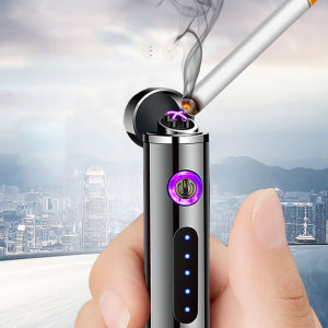 Dual Arc Plasma Charging USB Lighter Mini Metal Windproof Cylindrical Lighter Smoking Portable Smoking Set Mens Gift