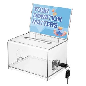 Donation Box Clear Lockable Cash Container Waterproof Base for Church School Charity Events