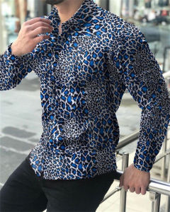 Fashion Luxury Mens Shirt Leopard Print 3D Print Long Sleeve Social Shirt Lapel Oversized Top T-Shirt Men Autumn Clothing
