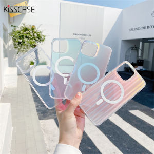 KISSCASE For iPhone15ProMax Frosted Transparent Colorful Aurora Gradient Bumper Metal Lens Protect Shockproof Anti-Drop Case INS Fashion Magsafe Wireless Charger Protective Back Cover For iPhone 15 ProMax 14 Plus 13 12 11