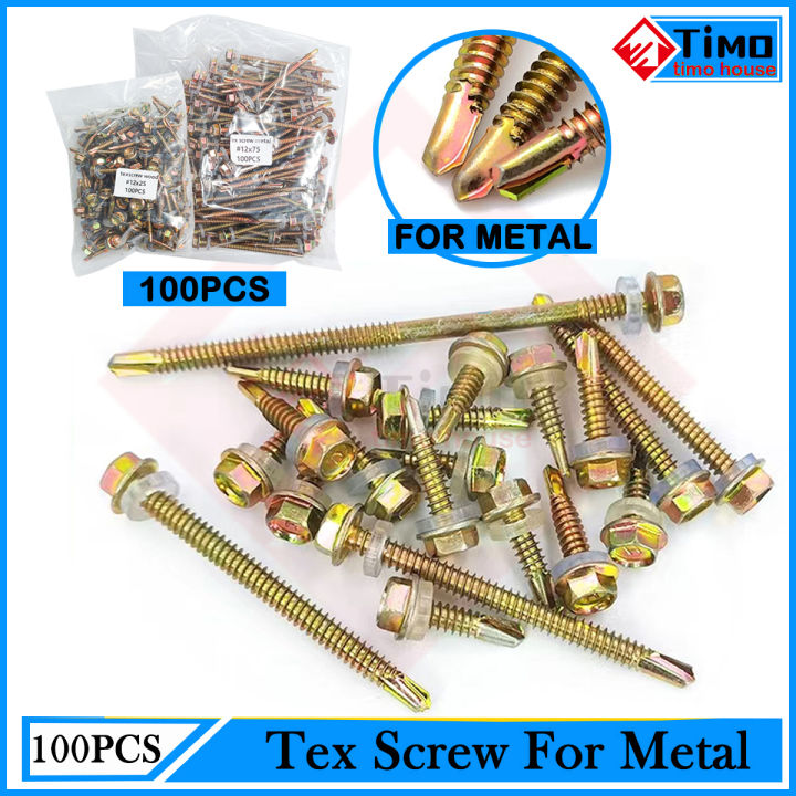 Hopeway (100pcs) Metal Screw Tex Screw for Metal Texscrew for Steel ...