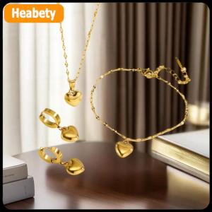 【2-3 days delivery】 Stainless Steel Love Heart Necklaces Bracelets Earrings For Women New Trendy Simple Waterproof Jewelry Gift
