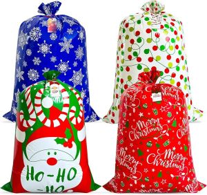 Extra Large Christmas Gift Bags Bulk - 4 Pack Giant Xmas Gift Wrapping Bag for Present 54.3 x 36.2” Big Heavy Duty Santa Sacks Jumbo Plastic Gift Bags Oversized Holiday Present Bags with Tag & Tie