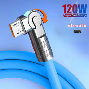 120W 6A 180° Berputar Kabel Data Pengisian Super Cepat Kabel Silikon Pengisi Daya USB Mikro Tipe-C Game Seluler Benih