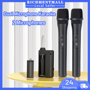 【✅SG STOCK】RICHMENTMALL 2.4G Dual Mic Wireless Microphone Dual Microphones for Karaoke Wireless Dynamic Microphone Suitable for Speech Wedding Church PA System Karaoke Plug & Play AA Battery Powered Dynamic Mics with Clear Sound