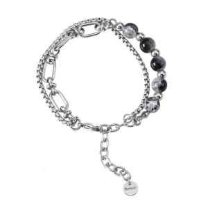 Trendy Hip Hop Double Layer Bead Bracelet Stainless Steel Texture Fashion Wrist Present for Men and Women