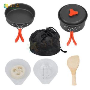 Outdoor Camping Cookware Set Marching Utensils Tableware Cooking Stove Kit Travel Pan Hiking Picnic Camping Tools Aluminum Cooking Set Camping Cookware Kit Camping Cooking Ware and Camping Accessories BBQ Tableware for 2-3 Person