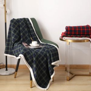 Red Plaid Flannel Blanket Merry Christmas Home Decor Winter Warm Wool Cashmere Blanket Lattice Plush Comfortable Soft Blanket