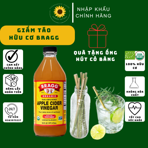 Giấm táo hữu cơ Bragg - Raw Apple Cider Vinegar