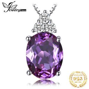 JewelryPalace 925 Sterling Silver Pendant Necklace for Woman No Chain Oval Purple Created Alexandrite Sapphire Gemstone Statement Necklace Fashion Fine Jewelry