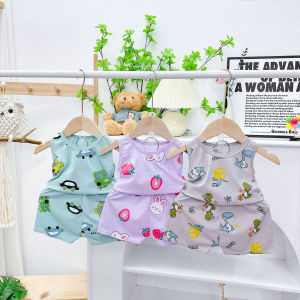 Bộ quần áo cộc tay ba lô thun tăm lạnh cho bé trai bé gái 3 tháng-3 tuổi mặc hè 2025