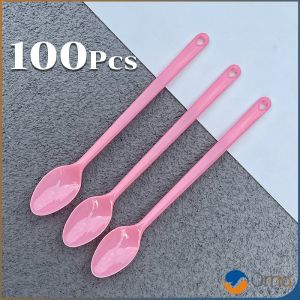 Orna ช้อนพลาสติก 100ชิ้น ช้อนตักของหวาน ไอสครีมแบบใช้แล้วทิ้ง Plastic spoon