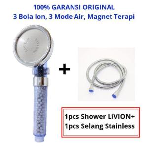Shower Mandi Ion LiVION+ Kepala Shower Mandi Ion Kesehatan dengan 3 Bola Ion & Terapi Magnet