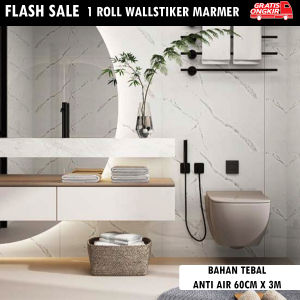 Sticker Dinding Marmer Hitam Bahan Tebal 1 Roll 60cm x 3m Anti Air Lem Perekat Marble RONA - Kamar