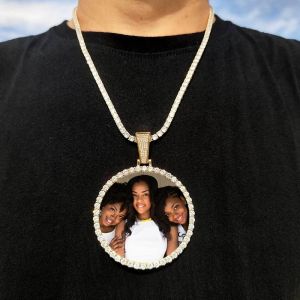 Hip Hop Jewelry Custom Blank Photo Memory Biggest Pendant Men Women 18k Gold Plated Iced Out Zircon Diamond Picture Necklace for Men Women