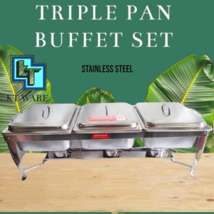 KT WARE ZIRAFAH TRIPLE FOOD PAN CHAFING DISH 3636 BERKAS LAUK CATERING SET JAMUAN DOME SET HALF SIZE FOOD PAN BUFFET SET