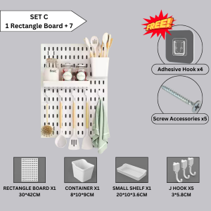 [Ready Stock] Non-Drill Traceless Pegboard Wall Mounted Hanging Display Shelves Storage Organizer Ikea Skadis DIY Free Combination Accessories Multipurpose Space Saving Hole Shelf Rack Tray Hook Container Full Set Cheap Home Decor Bedroom Kitchen Balcony