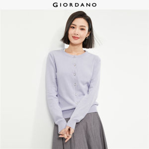 Giordano Women 100% cotton crewneck cardigan Free Shipping 18354003