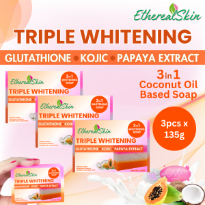 EtherealSkin Whitening Soap with Glutathione Kojic & Papaya Extract Gentle Exfoliates no skin Dryness Formula 3pcs x 135g