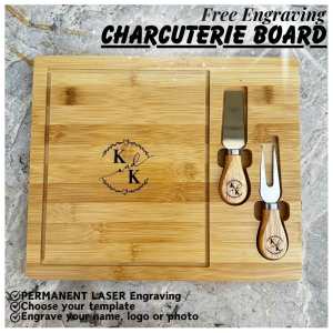 Ink And Style High quality Personalized Engraved Multifunctional Bamboo Cheese Board Charcuterie Serving Platter for souvenirs giveaways corporate gift sets