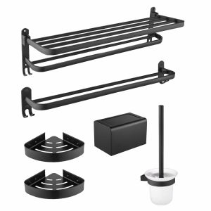 Local Stock baokemo Aluminum Multifunctional Towel Rack Double Towel Bars  Wall Mounted  Toilet Brush Toilet Tissue Box Bathroom Accessories