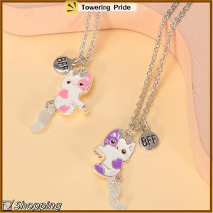 [Towering Pride] 2Pcs set Cartoon Cat Shape Pendant Chain Best Friends Necklace BFF Friendship Childrens Jewelry Gift For Girls