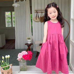 Pakaian Puteri Tanpa Lengan a Barat Budak Perempuan Pakaian Kanak-kanak 2024 Rok Rompi Besar untuk Kanak-Kanak Musim Panas