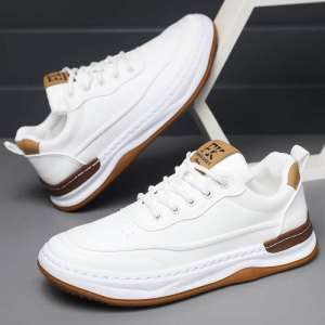 New Men Casual Leather Sneakers Low-Cut White Sports Shoes 6086