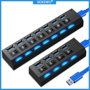 BOKEWU USB 2.0 HUB Multi USB Splitter Power Adapter 4/7 Ports Multiple Expander with Switch for PC Computer Laptop
