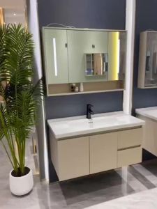 2024 New Cream Style Bathroom Smart LED Vanity Basin Large Capacity Storage Cabinet