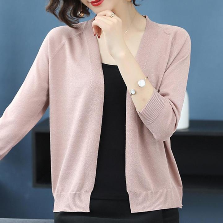 Women Knitted Cardigan Coat Ladies Top Knitwear Loose Thin Ice
