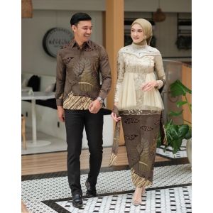 Set Kebaya Couple Kemeja Batik Katun Seragam Keluarga Baju Pasangan Muda Tunangan Lamaran Kondangan Wisuda Ameera Latte