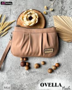 Pouch Wanita ZZHOMEY OVELLA - Desain Elegan dengan Ritsleting Warna Solid/Motif Abstrak Bisa COD