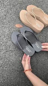 [Free Shipping] 7CM Rhinestone Flip-Flops for Women Summer Outdoor Beach Shoes Versatile Non-Slip Wedge Thick-Soled Sandals