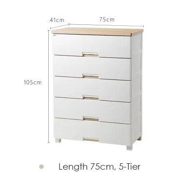5-Tier Wooden Top Plastic Drawer Storage Cabinet- Length 75cm