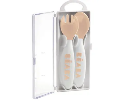 Beaba 2nd Age Training Fork & Spoon (with case) | Blue | Nude | Grey