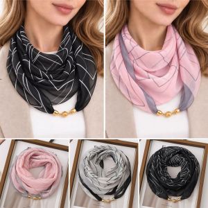 XIJIBAN Chiffon Square Scarf Satin ic Buckle Stripe Printed Neck Scarf Elegant Lightweight Decorative Scarf Women
