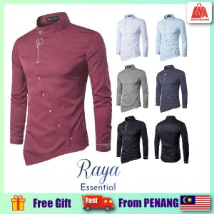 Embroidery Kurta Men Shirt 2023 Kurta Slant Button Long Sleeve Kurta Silk Satin Matte Stylo Slim Fit Regular Fit Cotton IronlesMuslim Formal Baju Raya Wedding Work Office Dinner Wear Kurta Baju Melayu Formal Baju Raya Lelaki Lengan Panjang Baju Lelaki